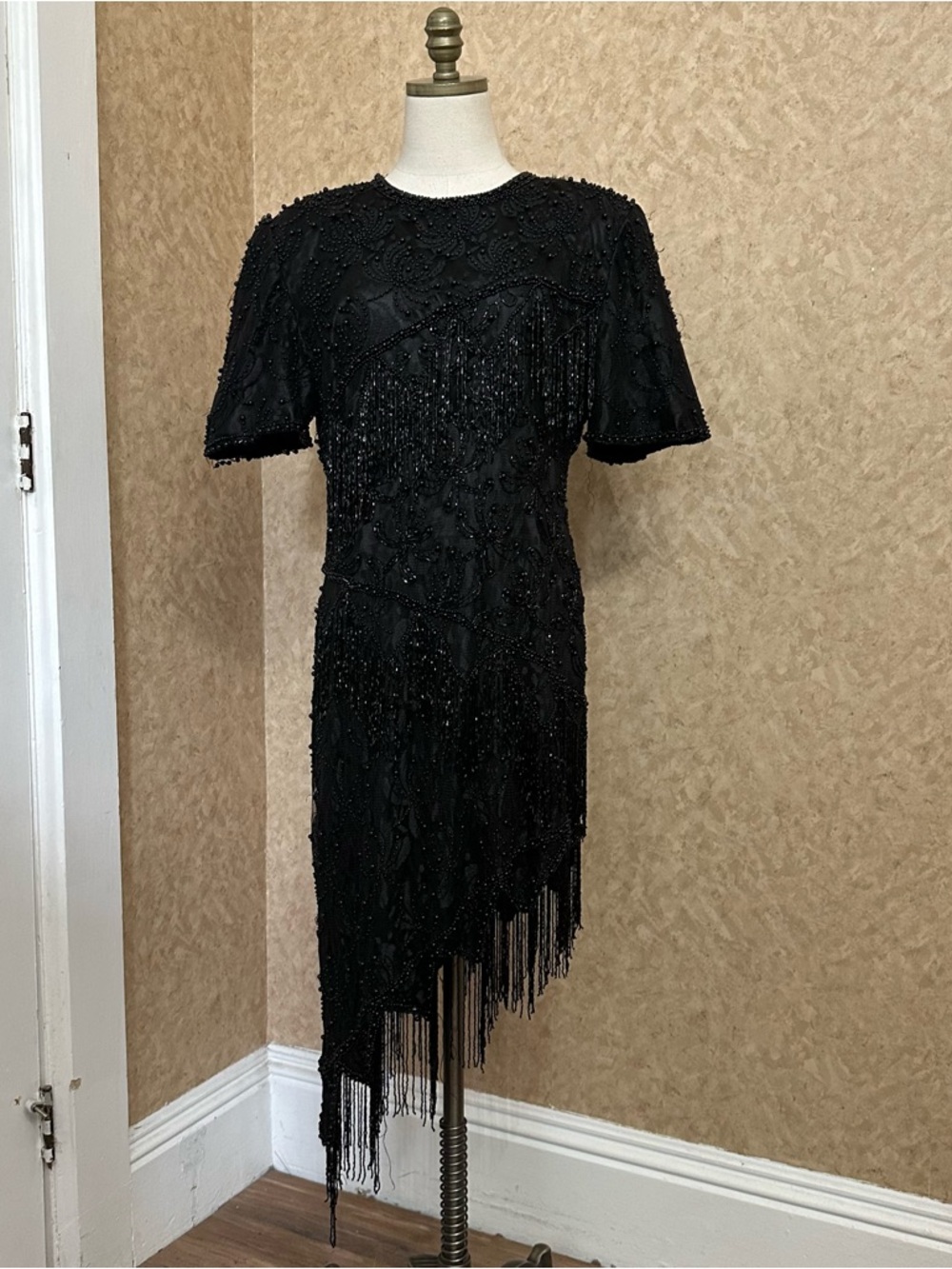 Scala Black Beaded Fringe Midi Dress